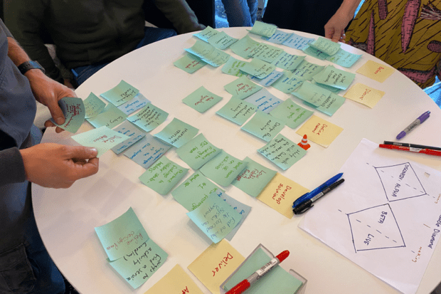 Cyprus’s Digital Services Factory team around a table with sticky notes, using agile methods to help with delivery