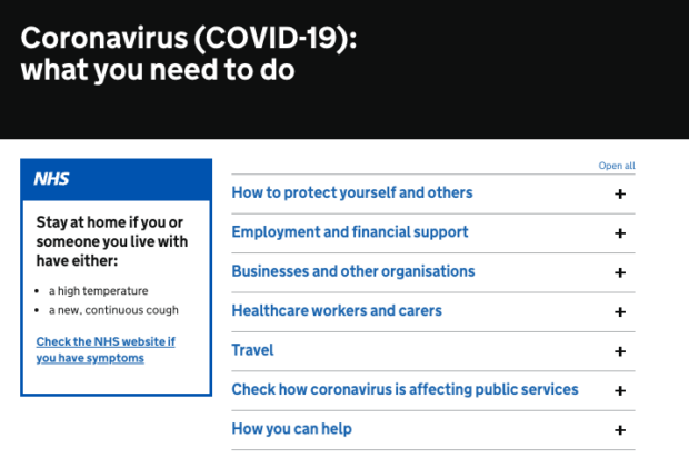 The first bespoke coronavirus landing page.