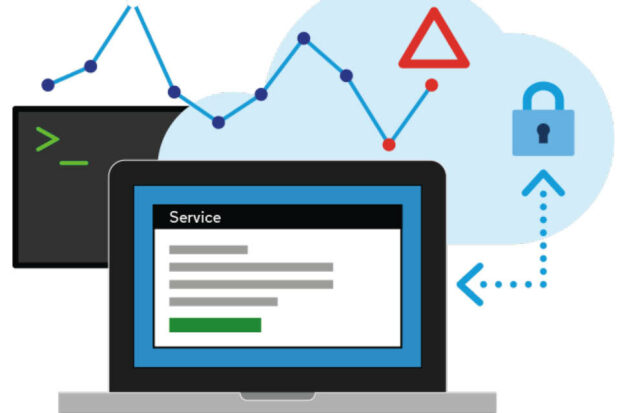 Graphic of a laptop with a blank digital service on the screen. The background is a cloud to represent hosting and a padlock to represent security. This is the logo from the GOV.UK PaaS page on GOV.UK.