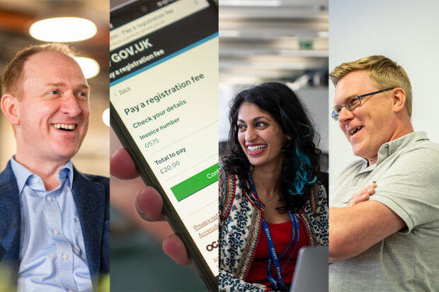A collage of images showing GDS staff and a mobile phone using GOV.UK