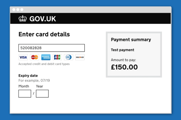 A user-facing payment page with entry fields for card details and a payment summary.