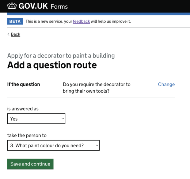 A screenshot of a page informing a form creator that if a user answers ‘Yes’ to a question, they will be taken to a further question.