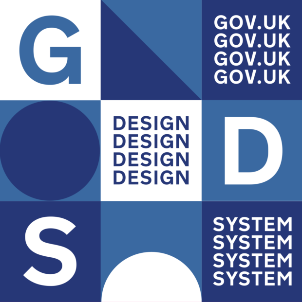 A sticker with multiple squares in its design, it plays on the GDS moniker with GOV.UK Design System.